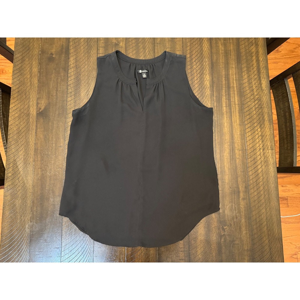 Versona Black Sleeveless Split Neck Shirred Blouse‎ Top Small Women's